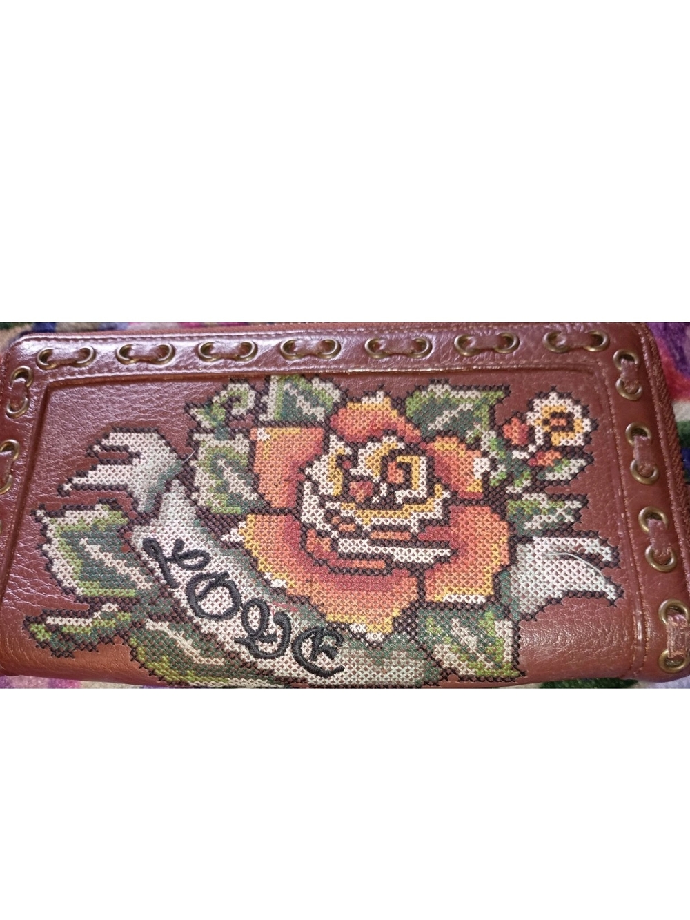 Isabella Fiore Embroidered Large Zip Leather Wallet